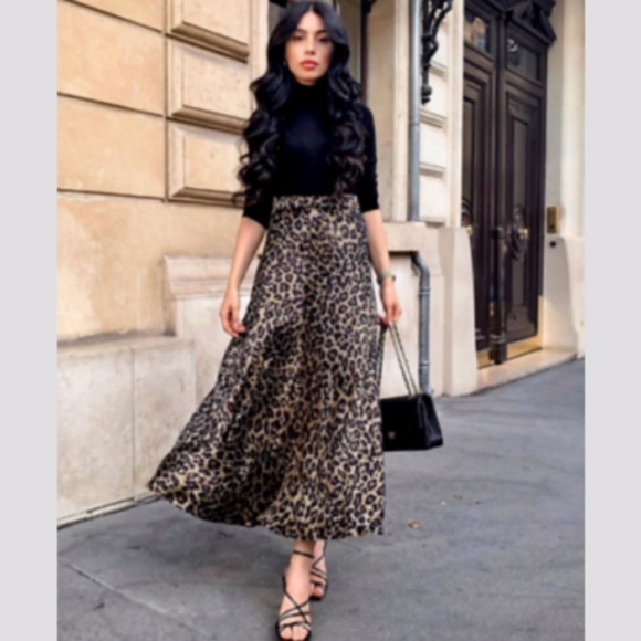 New Zara Leopard Print Midi Skirt Satin Animal S - Picture 11 of 14